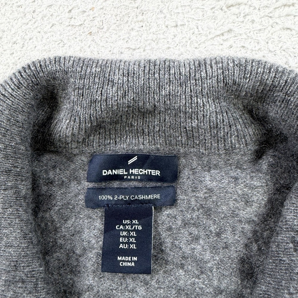 Daniel Hechter Sweater Mens XL Grey 100% 2 Ply Cashmere 1/4 Zip Pullover Soft - Picture 3 of 7